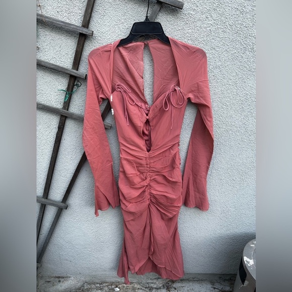 HOUSE OF CB 'Reine' Rose Real Silk Ruffle Midi Dress - Picture 8 of 13